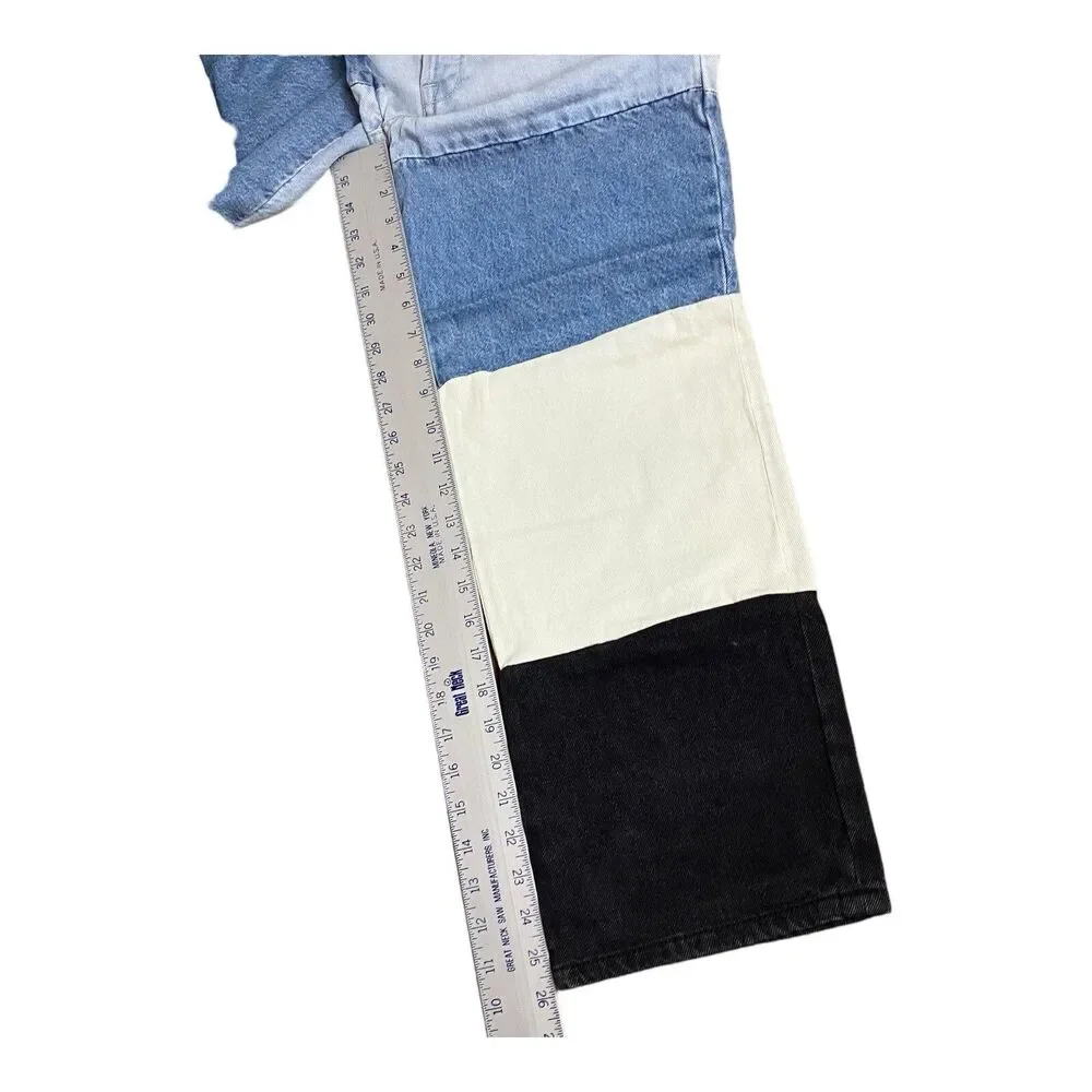 Blank NYC Colorblock Patchwork Denim Jeans High Rise Straight Leg Womens 28